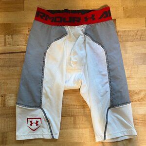 Men's Small Under Armour Padded Baseball Sliding Shorts Camo White Gray
